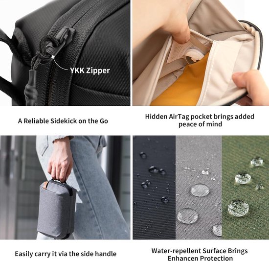 Sac De Rangement Câbles ZWWOGE Avec Poche Avant - Pochette Électronique Voyage Pour Chargeurs USB, Cartes SD, Tech Pouch Noir