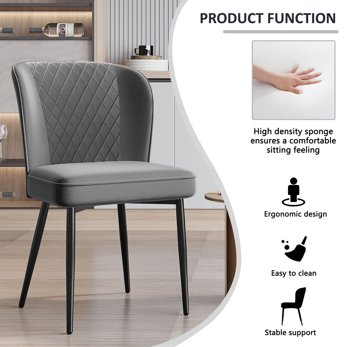 KAZZIO Eettafel Set - 140/180x80x75cm Met 8 Zwarte Fluweel Stoelen - Moderne Eetkamer Meubels