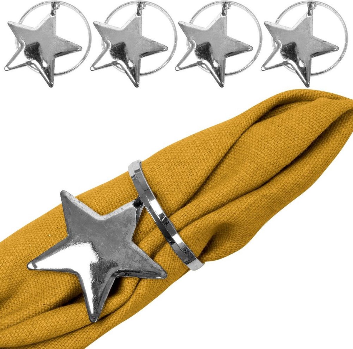 Servetringen Metaal Zilver Sterren 4 cm 4 stuks - Servetring - Tafeldecoratie - Servieshouder - voor Servetten