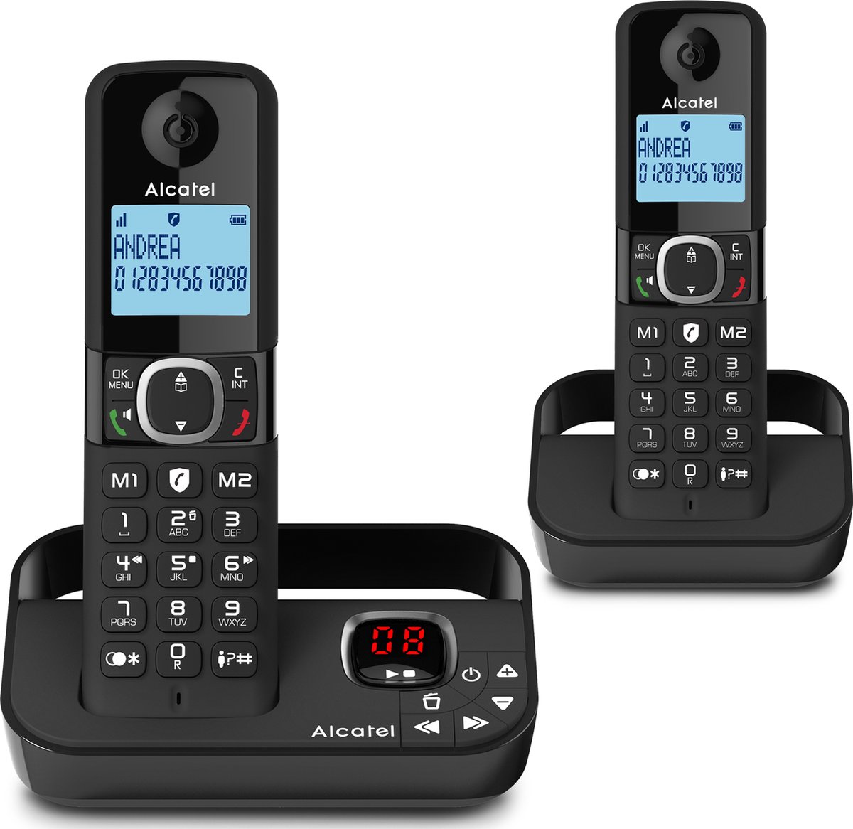 Alcatel F860 Duo, DECT-telefoon, Draadloze handset, Luidspreker, 100 entries, Nummerherkenning Zwart