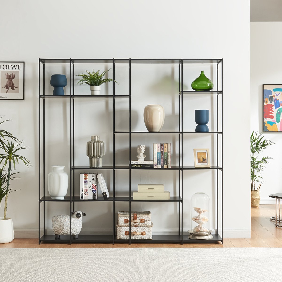 en.casa Boekenkast Rælingen open kast 180x180x32,5 cm zwart [en.casa]