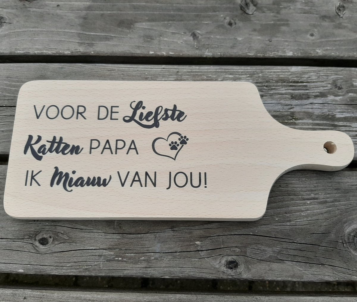 Borrelplank Hout Katten Papa – Cadeau voor kattenliefhebber – 30 cm