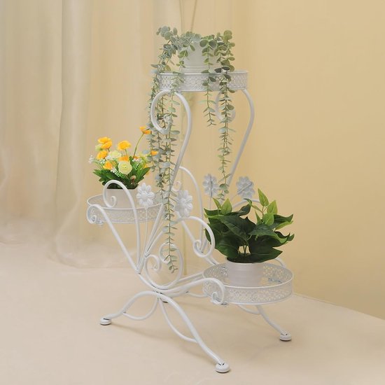 unho Bloementrap, hoek, plantentrap met 3 planken, metalen bloemenrek, plantenrek voor hoek, balkon, tuindecoratie, 77 x 58 cm