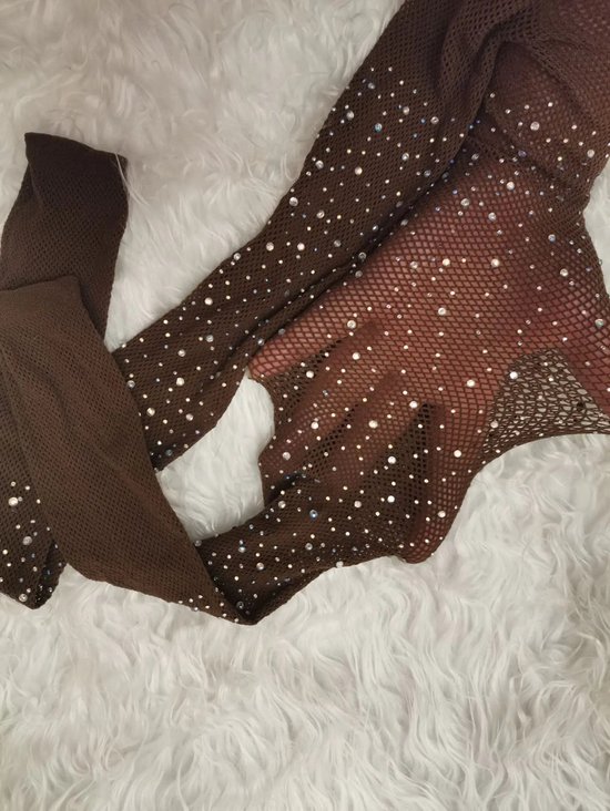 Collant résille pailleté avec strass - Collant résille avec strass - Collant festival - Marron foncé/Café - Taille unique