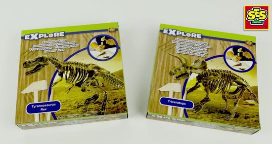 SES Creative - Explore - Dino en Skelet Opgraven 2 in 1 - T-rex - Bikblok met Skelet - Complete set met Houten Hamer en Beitel - Dinosaurus Speelgoed
