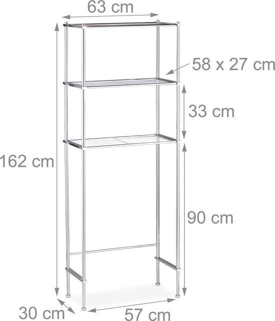 Relaxdays washing machine cabinet metal, 3 floors, washing machine cabinet, dryer, toilet, bathroom rack HBD 162.5 x 67 x 30 cm, silver Relaxdays washing machine cabinet metal, 3 floors, washing machine cabinet, dryer, toilet, bathroom rack HBD 162.5 x 67 x 30 cm, silver