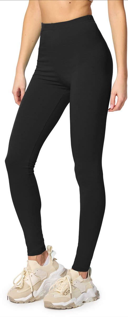 Merry Style MS-MS10-198-LE Dames Leggings - Sport - Vrijetijdsbroek - Lang - Katoen - Sporbroek - Yogabroek - Zwart - L