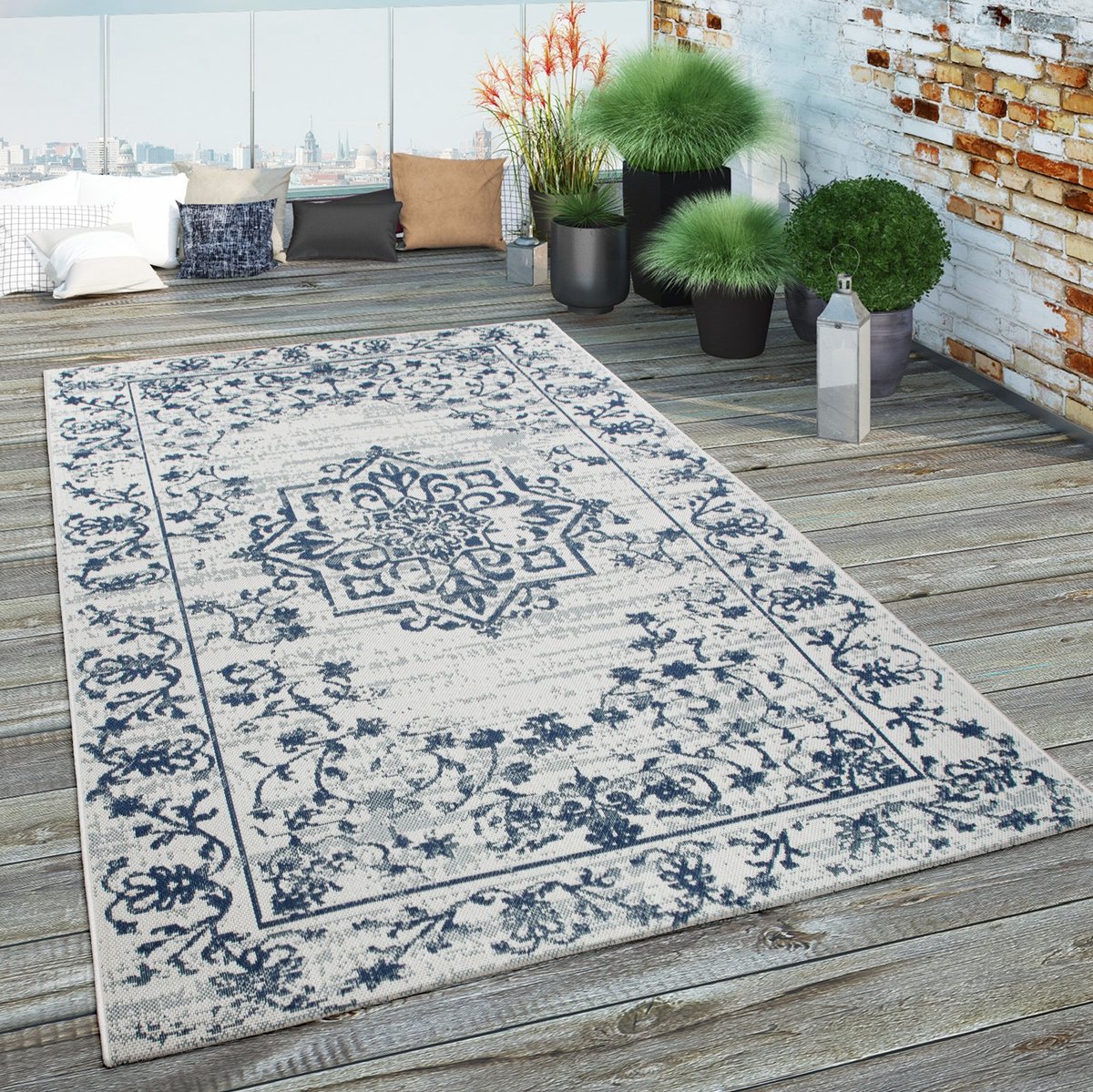 Paco Home Buiten vloerkleed terras balkon keukenvloerkleed etno design geometrisch patroon 80x150 cm