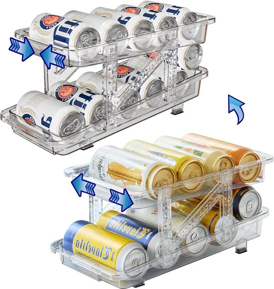 GIBZ 2 Tier Rolling Koelkast Kan Dispenser Afneembare Clear