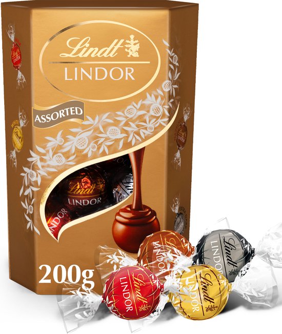 Foto: Lindt lindor gemengde chocolade bonbons 200 gram melk wit puur en hazelnoot chocolade bonbons 16 bonbons