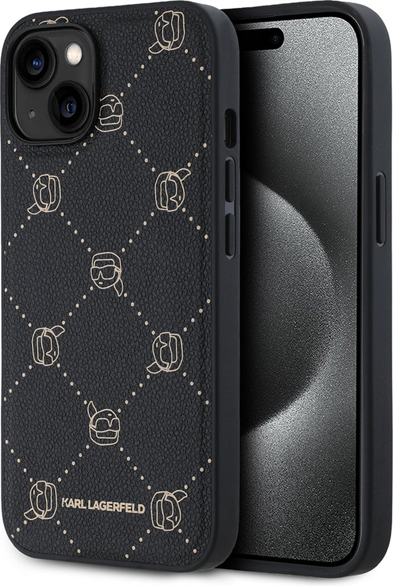 Karl Lagerfeld Backcase hoesje geschikt voor iPhone 14/13 - Effen Zwart - Kunstleer