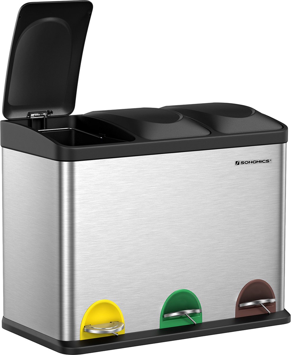 Goedkoopste Metalen Trio Prullenbak – 3x 15 L Vakken Afval Scheiden – Afvalscheiding Pedaalemmer – Keuken Trash Can – 45 Liter
