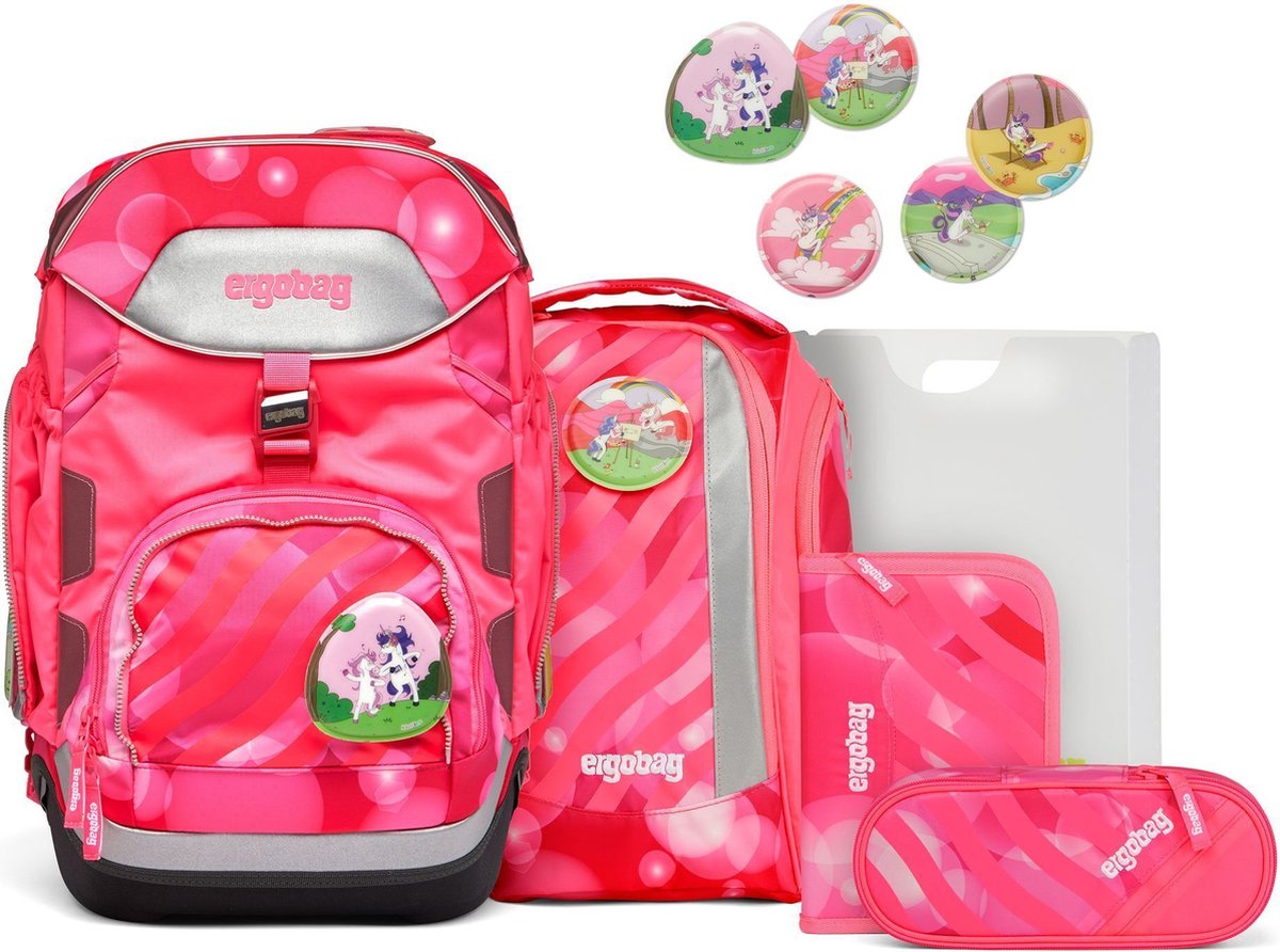 ergobag Schooltas Neon Pack-Set 6-delig KuntBärbuntes Einhorn Neonroze