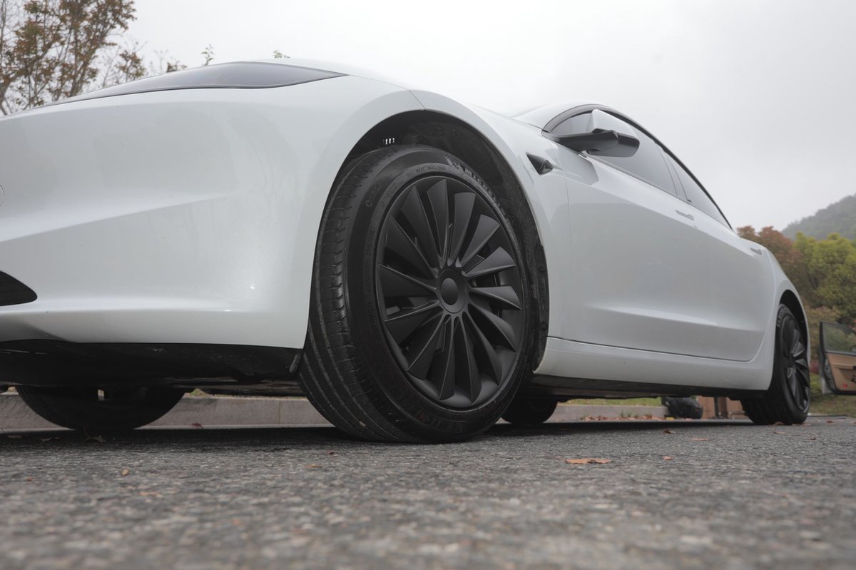 Pack De 4 Enjoliveurs Tesla Model 3 Highland - Noir Mat - Compatible Jantes Photon 18" - Style Et Protection