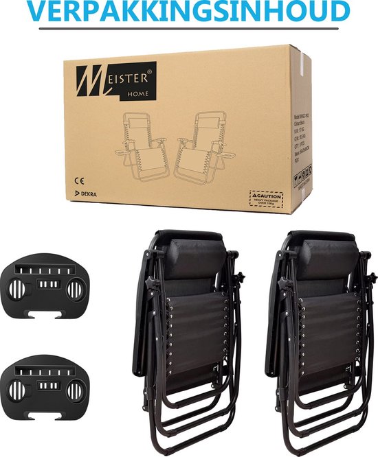 Meisterhome® Opvouwbare tuinstoelen - set van 2 stuks - Inclusief Hoofdkussen en bekerhouder - Zonnebed - Tuinstoel - Ligstoel - Campingstoel - Verstelbaar - Tuin - Weerbestendig - Zwart van Meisterhome — afbeelding 5