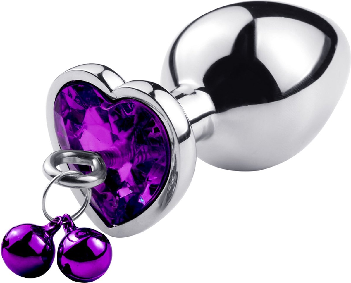 Fixxx - Hartvormige Aluminium Buttplug met Belletjes en Leiband - Paars