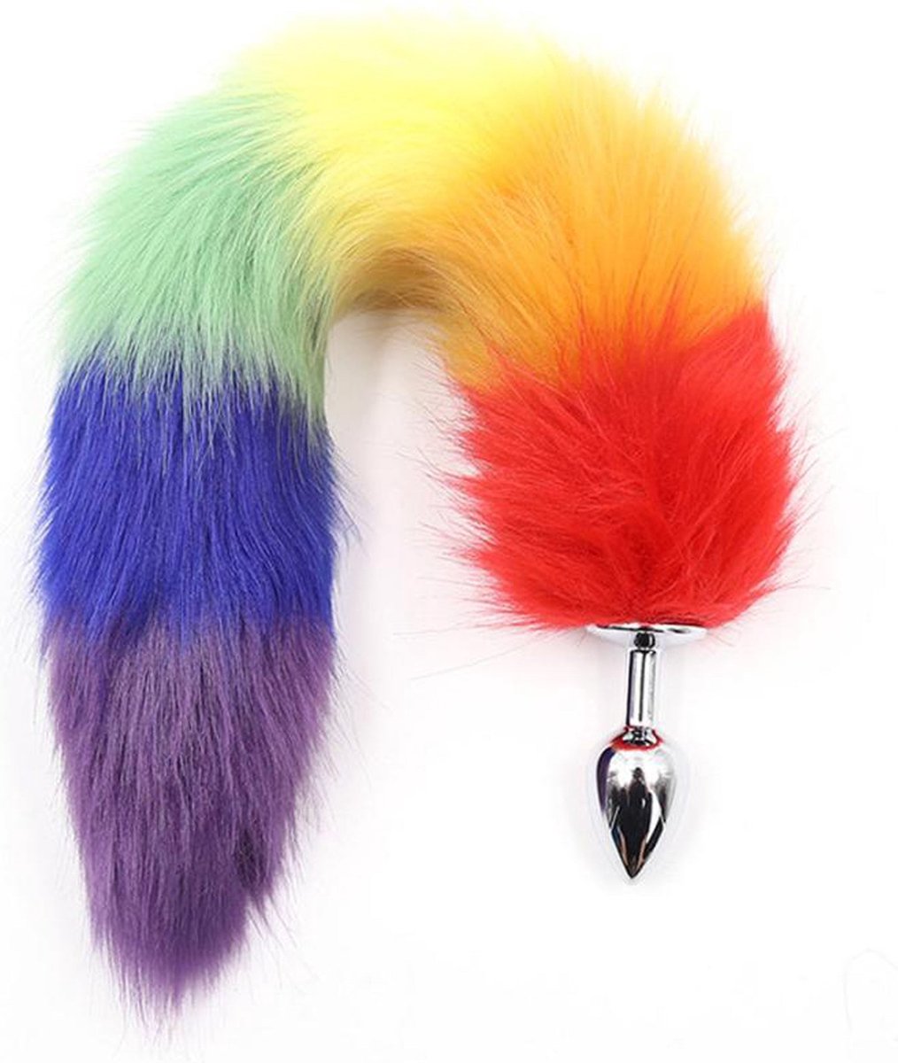 Goedkoopste Fixxx - Buttplug met Vossenstaart - Lengte 45 cm - Diameter Plug 28 mm - Rainbow