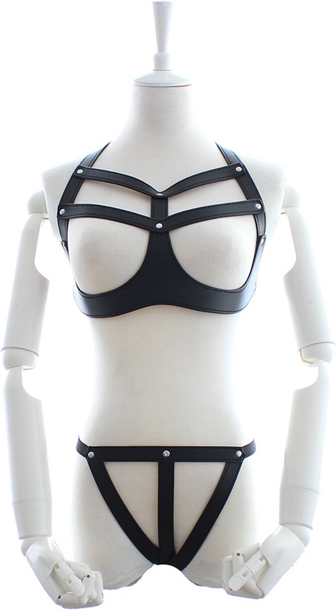 Fixxx - Fetish BH en Slipje - Set Nr. 1 - PU-Leer - One Size - Zwart