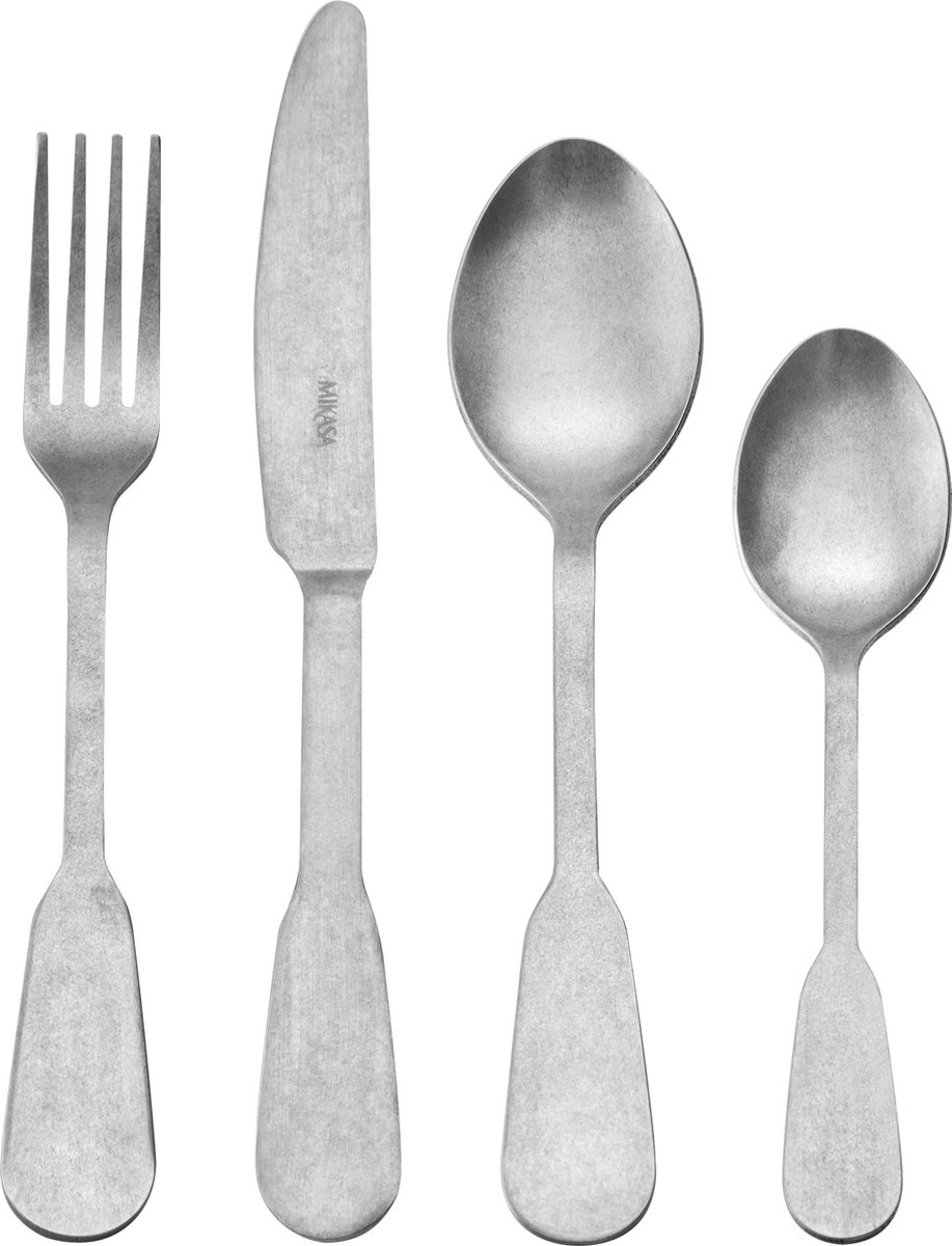 Mikasa Soho Antiek 16-delige roestvrijstalen bestekset, bestekset voor 4 personen, inclusief 4x messen, 4x vorken, 4x dessertlepels en 4x theelepels - vaatwasmachinebestendig