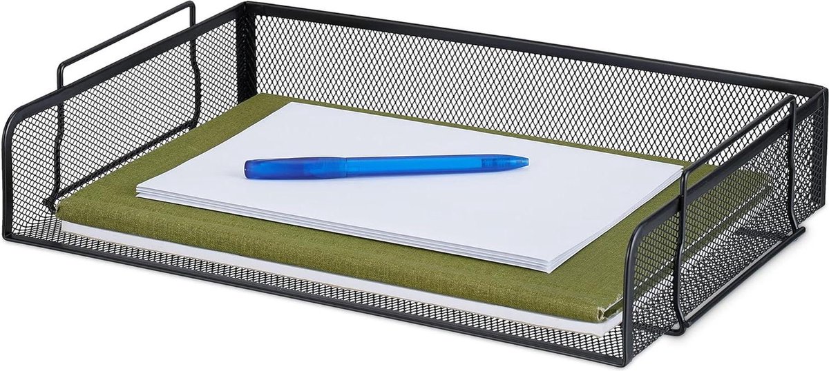 Brievenbak metaal stapelbaar - documentenbak mesh - HxBxD: 85 x 36 x 25 cm - moderne bureau organizer a4 zwart supply bin