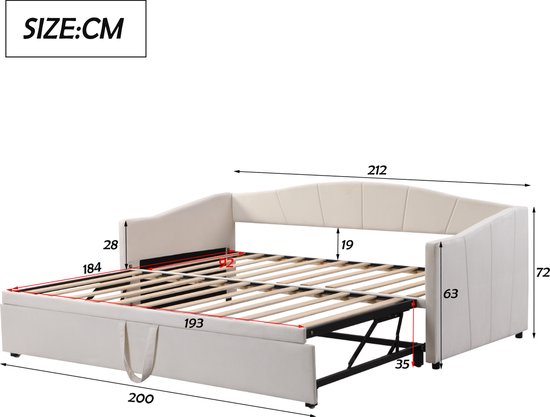 Uitschuifbed 90/180x200 cm - gestoffeerde slaapbank - uitschuifbaar bed met lattenbodems - multifunctioneel bed in huidvriendelijke fluwelen stof - Grijs