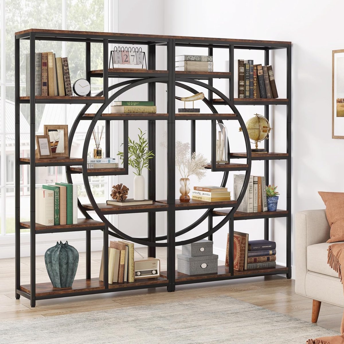 Tribesigns - Boekenrek 2 st - Boekenkast Industrieel - 5 Lagen - Hout/Metaal - Bruin/Zwart - 95 x 30 x 176cm