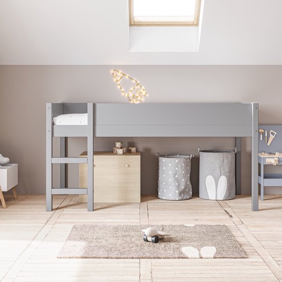 Foto: Kinderbed halfhoogslaper voor kinderen 200x90 cm perfecte voor kliene kinderkamer cre er een avontuurlijke en georganiseerde ruimte arbre collectie grijs