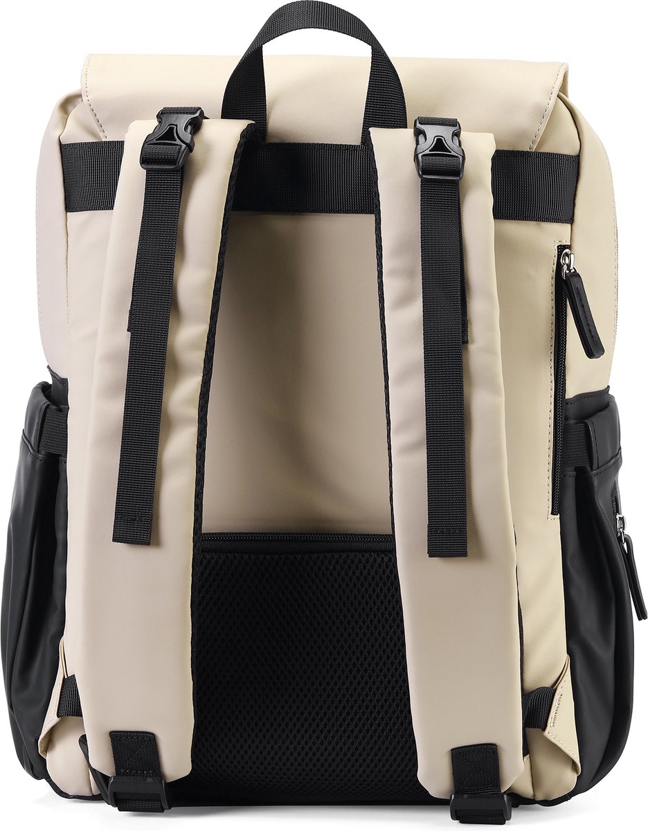 Brisby slijtvaste Luiertas – verzorgingstas - Two Tone Creme en Zwart PU - Inclusief Verschoonmatje - Isoleervakken - Met Geïntegreerde Kinderwagen haken thumbnail 2