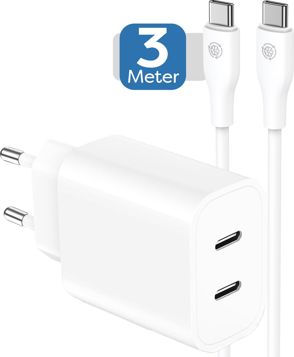 40W USB C Adapter met USB-C naar USB-C Kabel - 2 Poorten - Snellader - Usb C oplader - 3 Meter