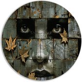 Gezicht muurcirkels - Portret schilderij - Wandcirkels Bladeren - Wanddecoratie industrieel - Wandschaal - Wanddecoratie muurcirkel aluminium 90x90 cm