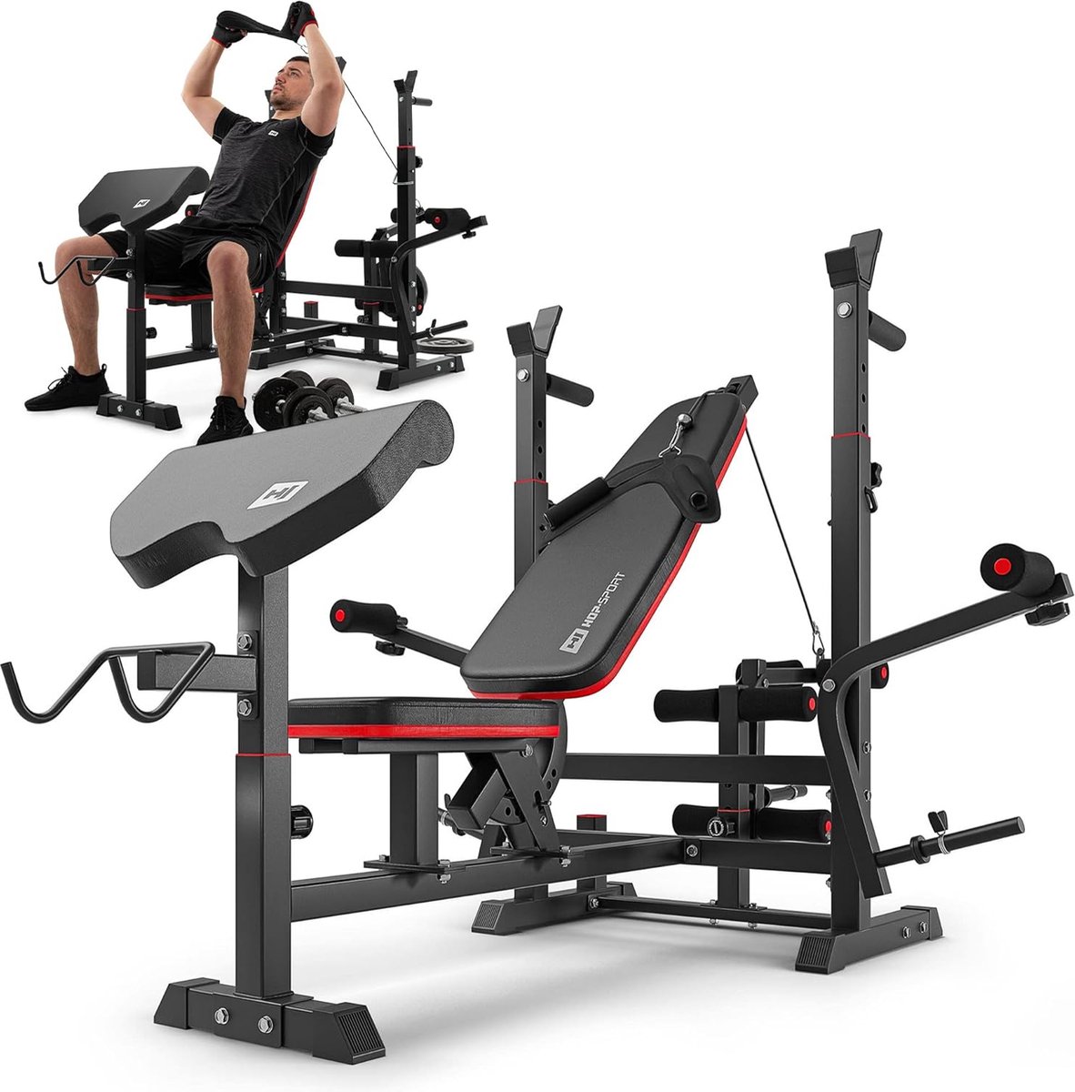Bol.com Hop-Sport multifunctionele halterbank HS-1075 krachtstation - Verstelbare trainingsbank, fitnessstation met halterhouder... aanbieding