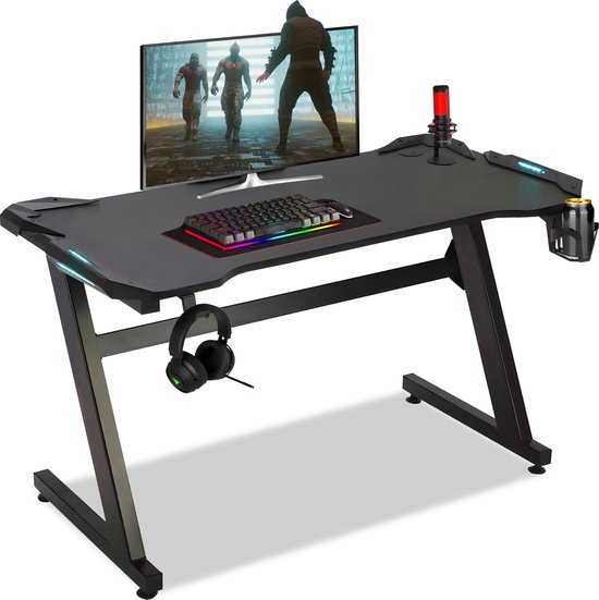 Bayt Game Bureau - Gaming Bureau - Gaming desk - Game Bureau met LED - Computer Tafel - 120 x 60 x 75 cm - Zwart