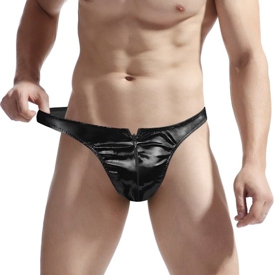 Latex Look Heren Slip Met Rits String Glossy Zwart Elastisch Sexy Design . bol