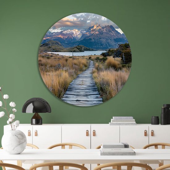 Cercle mural paysage - Panneau mural nature - Cercle mural Montagnes - Décoration murale classique - Tableau - Décoration murale salon cercle mural forex 80x80 cm