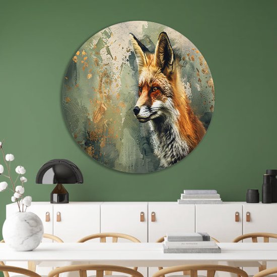 Vos muurdecoratie rond - Dieren wandschaal - Muurdecoratie rond Verfspatten - Modern schilderij - Schilderij - Schilderijen & posters muurcirkel forex 60x60 cm