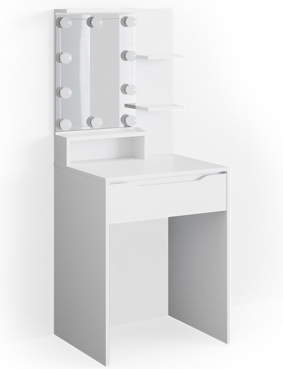 Vicco Kaptafel met licht Ruben, Wit, 60 cm met spiegel en LED-lichtslinger