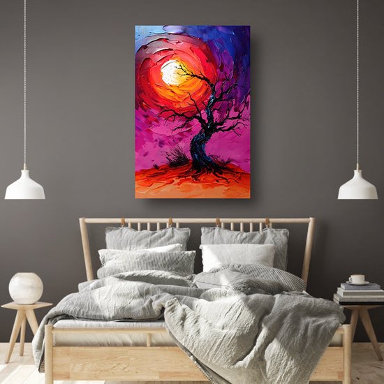 Tableau arbre - Décoration murale nature - Peinture sur toile Soleil - Tableaux modernes - Toile - Décoration murale salon toile 60x90 cm