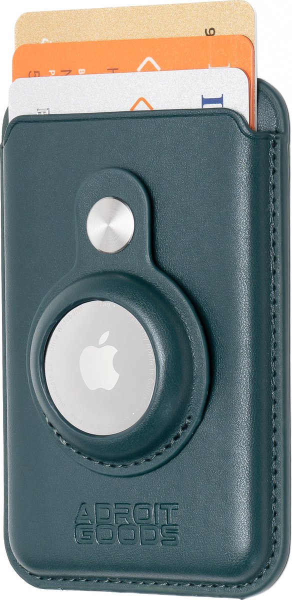 AdroitGoods Magnetische Pasjeshouder – Geschikt voor iPhone met MagSafe-ondersteuning – RFID – PU-Leder – Compatibel met Apple AirTag - Leder/Groen