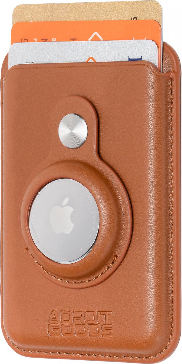 AdroitGoods Magnetische Pasjeshouder – Geschikt voor iPhone met MagSafe-ondersteuning – RFID – PU-Leder – Compatibel met Apple AirTag - Leder/Bruin