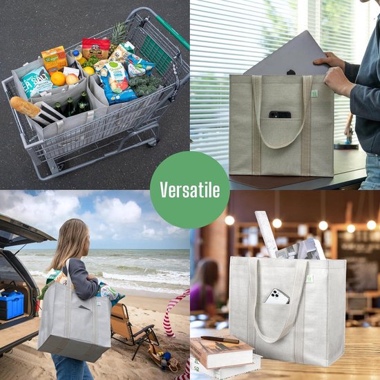 Lot de sacs de courses réutilisables avec fond rigide – Pliable et  multifonctionnel – Sac de transport robuste pour un usage quotidien – Set  de