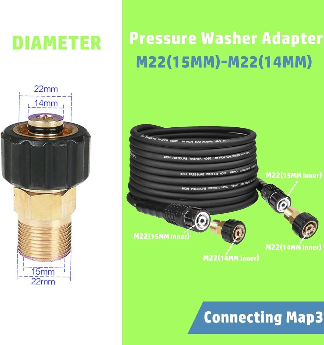 Adaptateur Connexion Rapide M22x14 Pour Nettoyeur Haute Pression - Compatible Karcher K2 K3 K4 K5 K6 K7 - Raccord Laiton Et Aluminium - 8