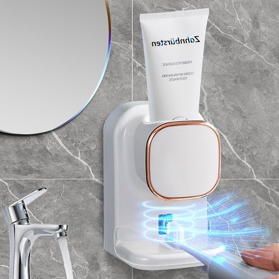 Roadtime Automatische mondwaterdispenser voor badkamer, 540 ml aanraakloze wandgemonteerde mondwaterdispenser met 2 magnetische herbruikbare bekers, mondwatercontainer (zwart