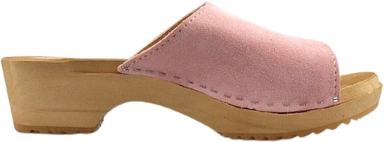 Houten sandalen met suede leren upper - Pastel Pink - Maat 40