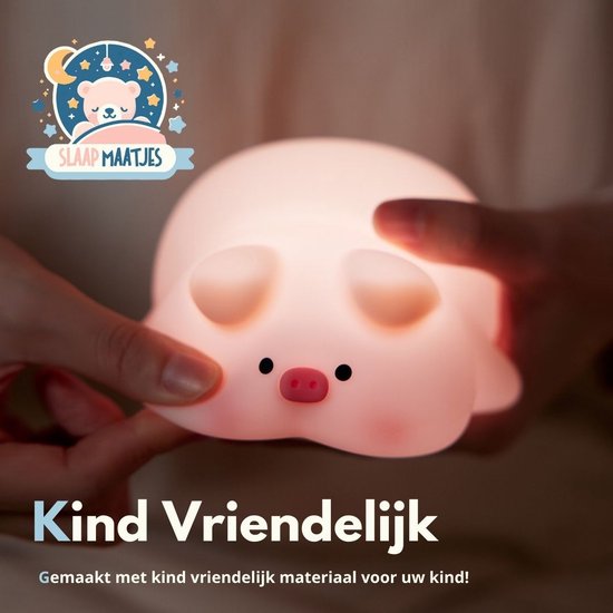 Kinder Nachtlampje Varken - Nachtlampje Baby - Met aanraaksensor- Veilig voor kinderen - USB Oplaadbaar - Dimbaar - LED - Slaap Maatjes van Little Dreamz. — afbeelding 3