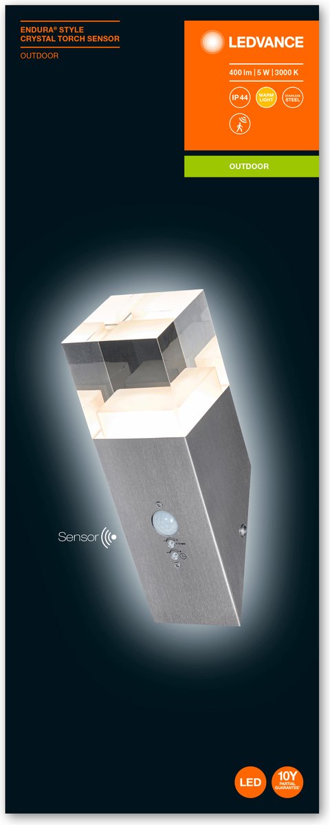 LEDVANCE Wand- en plafondarmatuur LED: voor muur, ENDURA STYLE CRYSTAL / 5 W, 220…240 V, Warm wit, 3000 K, body materiaal: steel, IP44