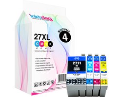 Inktdag inktcartridges voor Epson 27XL, multipack van 4 kleuren (1*BK, C, M en Y) voor Epson Workforce WF3620WF, WF3620DWF, WF3640DTWF, WF7110DTW, WF7210DTW, WF7610DWF, WF7615DWF, WF7620DTWF, WF7710DWF, WF7715DWF, WF7720DTWF