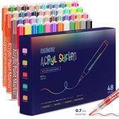 TrenDingz® Premium Acryl Verf Stiften - 48 Stuks Kleuren - Happy Stones Stenen Schilderen - 0,7 mm tip - Acrylverf Tekenset Acrylstiften - Kinderen & Volwassenen