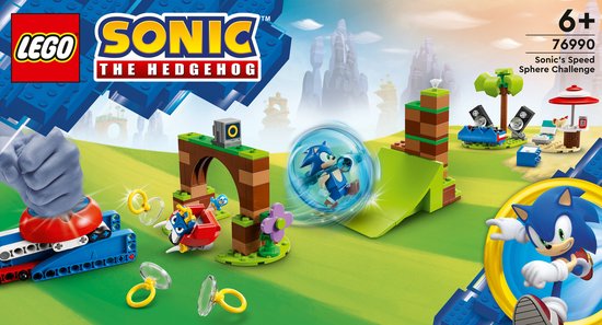LEGO Sonic de Muis speelset. Met Sonic in bol, DJ booth, strand, robot, schans, boog, ringen en boxart met Sonic.