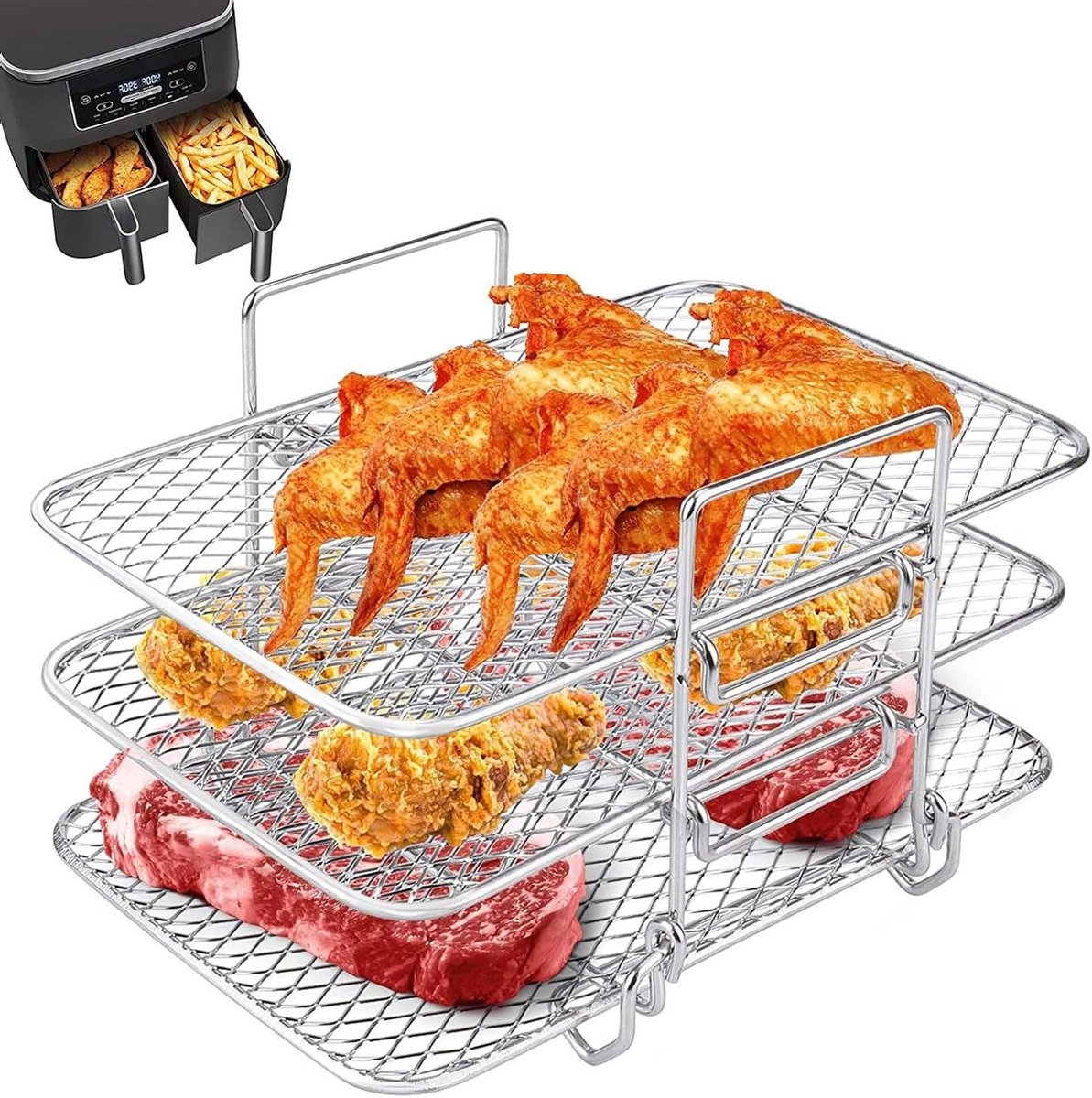 Grillrooster accessoires voor heteluchtfriteuse - vaatwasmachinebestendig - voor airfryer - mand tray/oven - luchtfriteuse-accessoires