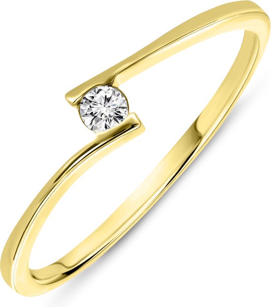 Miore Pure Ring Dames - 9 Karaat - Goudkleurig - Met Diamanten - Handgemaakt - Maat 54